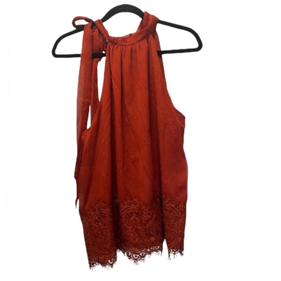 Ramy Brook Women’s Sleeveless Chiffon Tie Neck Cami Top Blouse Size S Orange - Picture 2 of 2